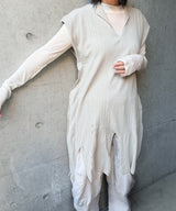 【tri.R】 Haut long sans manches à col calmar et col en V / NAT13N-91/l.gray-soft type