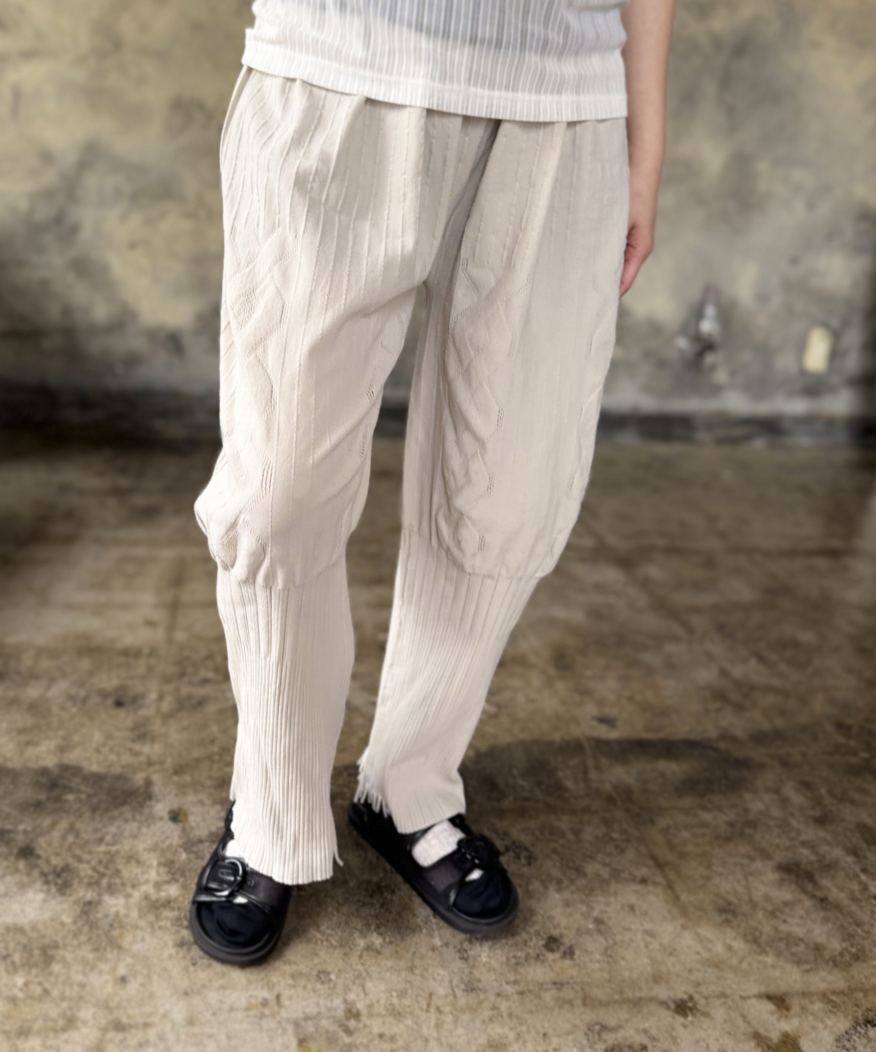 tri.R 】Stripe wide tapered Pants / NL087N-91/ l.gray – bec de