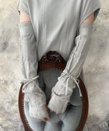 【 tri.R 】Ribbon stripe lace Arm cover / NR067N-90/gray-soft type