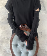 【 tri.R 】Ribbon stripe lace Arm cover / NR067N-99/black-soft type
