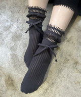 【 tri.R 】Ribbon rib Socks / NS381N-95/charcoal
