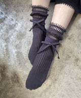 【 Long Seller 】Ribbon rib Socks / NS381N- 95/charcoal