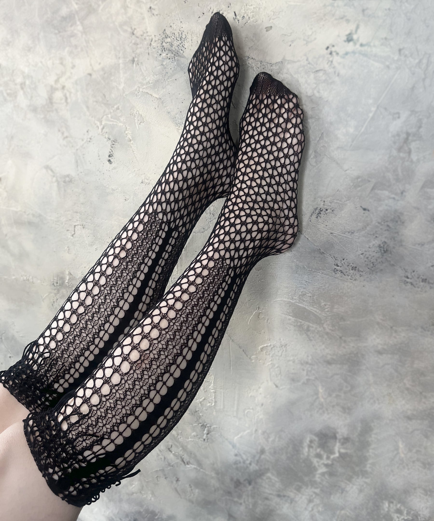 tri.R 】Fringe lace net Long High socks / NV043N- 99/ black-soft