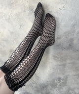 【 tri.R 】Fringe lace net Long High socks / NV043N- 99/ black-soft type