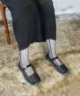 【 tri.R 】Stripe lace Long High socks / NV044N- 95 / charcoal
