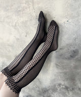 【 tri.R 】Stripe lace Long High socks / NV044N- 99/ black