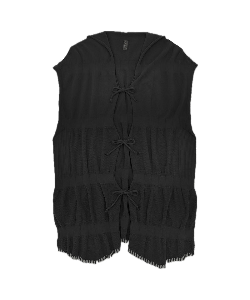 【 tri.R 】Fluffy form ribbon Vest / NAT11N-99/black-soft type