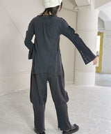 [tri.R] Pantalon fuselé large à rayures / NL087N-95/ anthracite