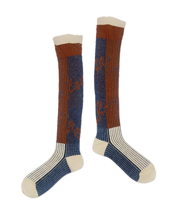 【nonnette HighSocks】Leaf mix rib  Wool High Socks / NH039Y-65