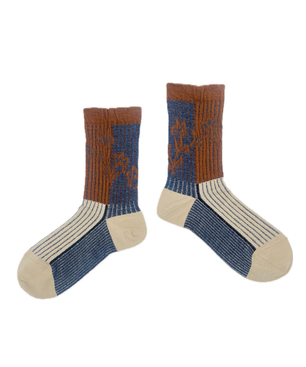 【nonnette Socks】Leaf mix rib  Wool Socks / NS392Y-65