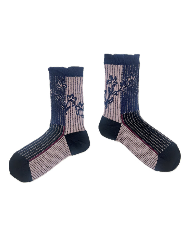 【nonnette Socks】Leaf mix rib  Wool Socks / NS392Y-87