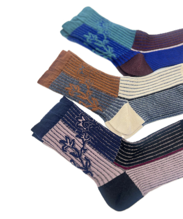 【nonnette Socks】Leaf mix rib  Wool Socks / NS392Y-87